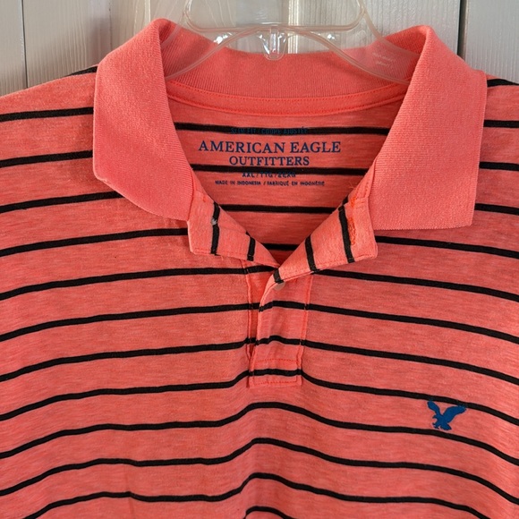 American Eagle Outfitters Coral & Black Striped Polo Shirt - XXL - Picture 4 of 6